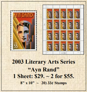 2003 Literary Arts Series “Ayn Rand” Stamp Sheet