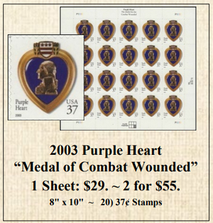2003 Purple Heart “Medal for Combat Wounded” Stamp Sheet