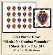 2003 Purple Heart “Medal for Combat Wounded” Stamp Sheet