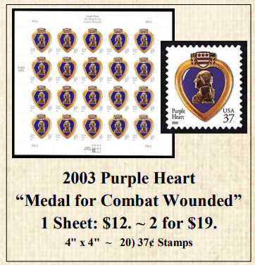 2003 Purple Heart “Medal for Combat Wounded” Stamp Sheet