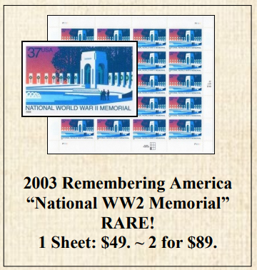 2003 Remembering America “National WW2 Memorial” Stamp Sheet