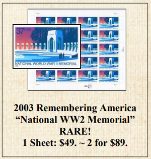 2003 Remembering America “National WW2 Memorial” Stamp Sheet