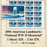 2004 American Landmarks “National WW II Memorial” Stamp Sheet