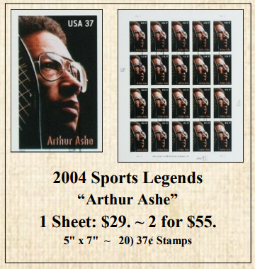 2004 Sports Legends “Arthur Ashe” Stamp Sheet
