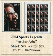 2004 Sports Legends “Arthur Ashe” Stamp Sheet