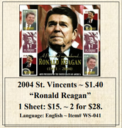 2004 St. Vincents ~ $1.40  “Ronald Reagan” Stamp Sheet