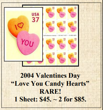 2004 Valentines Day “Love You Candy Hearts” Stamp Sheet