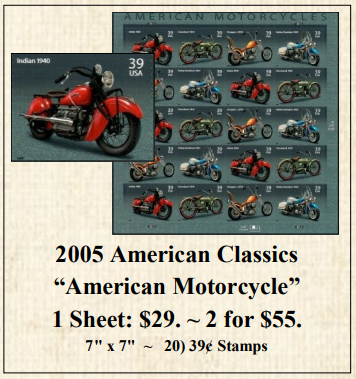 2005 American Classics “American Motorcycle” Stamp Sheet