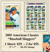 2005 American Classics “Baseball Sluggers” Stamp Sheet