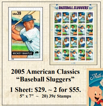 2005 American Classics “Baseball Sluggers” Stamp Sheet