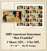 2005 American Statesman “Ben Franklin” Stamp Sheet