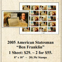 2005 Celebrating Independence “Ben Franklin” Stamp Sheet