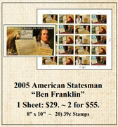 2005 Celebrating Independence “Ben Franklin” Stamp Sheet