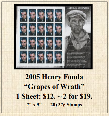 2005 Henry Fonda “Grapes of Wrath” Stamp Sheet