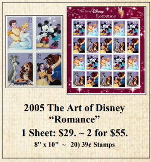 2005 The Art of Disney “Romance” Stamp Sheet