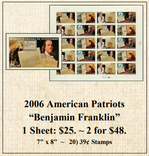 2006 American Patriots "Benjamin Franklin" Stamp Sheet