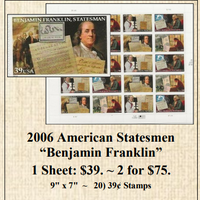 2006 American Statesmen “Benjamin Franklin” Stamp Sheet