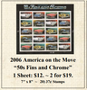 2006 America on the Move “50s Fins and Chrome” Stamp Sheet