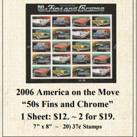 2006 America on the Move “50s Fins and Chrome” Stamp Sheet