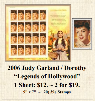 2006 Judy Garland / Dorothy “Legends of Hollywood” Stamp Sheet