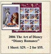 2006 The Art of Disney  “Disney Romance” Stamp Sheet