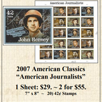 2007 American Classics “American Journalists” Stamp Sheet