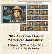 2007 American Classics “American Journalists” Stamp Sheet