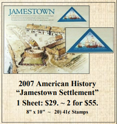 2007 American History “Jamestown Settlement” Stamp Sheet