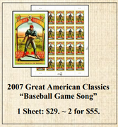 2007 Great American Classics “Baseball Game Song” Stamp Sheet