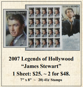 2007 Legends of Hollywood "James Stewart" Stamp Sheet