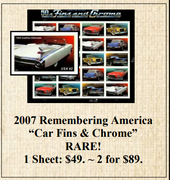 2007 Remembering America “Car Fins & Chrome” Stamp Sheet