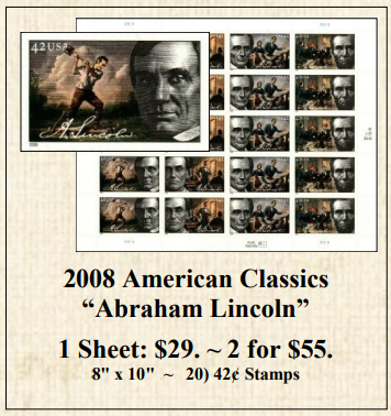 2008 American Classics “Abraham Lincoln” Stamp Sheet