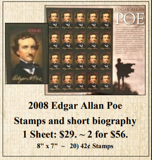 2008 Edgar Allan Poe Stamps and Short Biography Stamp Sheet