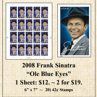 2008 Frank Sinatra “Ole Blue Eyes” Stamp Sheet