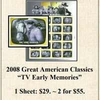 2008 Great American Classics “TV Early Memories” Stamp Sheet