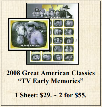 2008 Great American Classics “TV Early Memories” Stamp Sheet