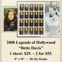 2008 Legends of Hollywood “Bette Davis” Stamp Sheet