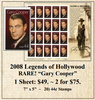 2008 Legends of Hollywood RARE! “Gary Cooper” Stamp Sheet