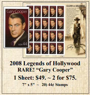 2008 Legends of Hollywood RARE! “Gary Cooper” Stamp Sheet