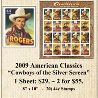 2009 American Classics “Cowboys of the Silver Screen” Stamp Sheet