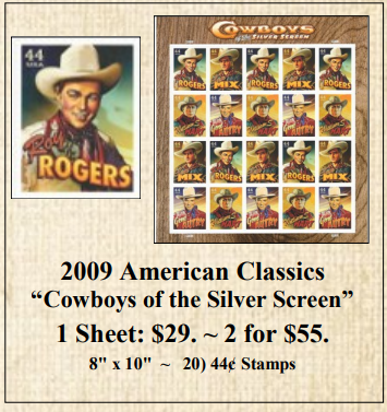 2009 American Classics “Cowboys of the Silver Screen” Stamp Sheet