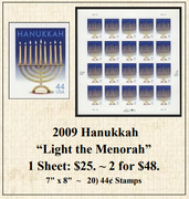 2009 Hanukkah "Light the Menorah" Stamp Sheet