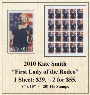2010 Kate Smith “First Lady of the Rodeo” Stamp Sheet