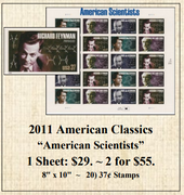 2011 American Classics “American Scientists” Stamp Sheet