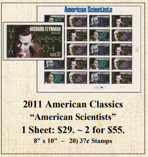 2011 American Classics “American Scientists” Stamp Sheet