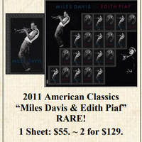 2011 American Classics “Miles Davis & Edith Piaf” Stamp Sheet