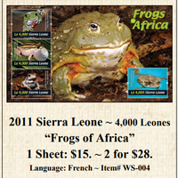 2011 Sierra Leone ~ 4,000 Leones “Frogs of Africa” Stamp Sheet