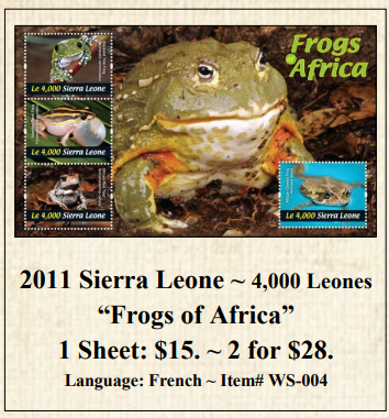 2011 Sierra Leone ~ 4,000 Leones “Frogs of Africa” Stamp Sheet
