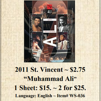 2011 St. Vincent ~ $2.75  “Muhammad Ali” Stamp Sheet