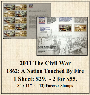 2011 The Civil War 1862: A Nation Touched By Fire Stamp Sheet